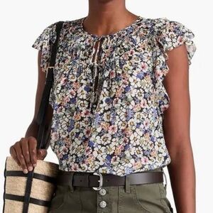 Veronica Beard Avan Silk Floral Blouse Top Sz 0 Flutter Sleeve Boho Romantic